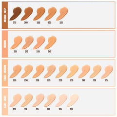 Maybelline Fit Me shade range Ivory to Mocha demonstrating inclusive colors.