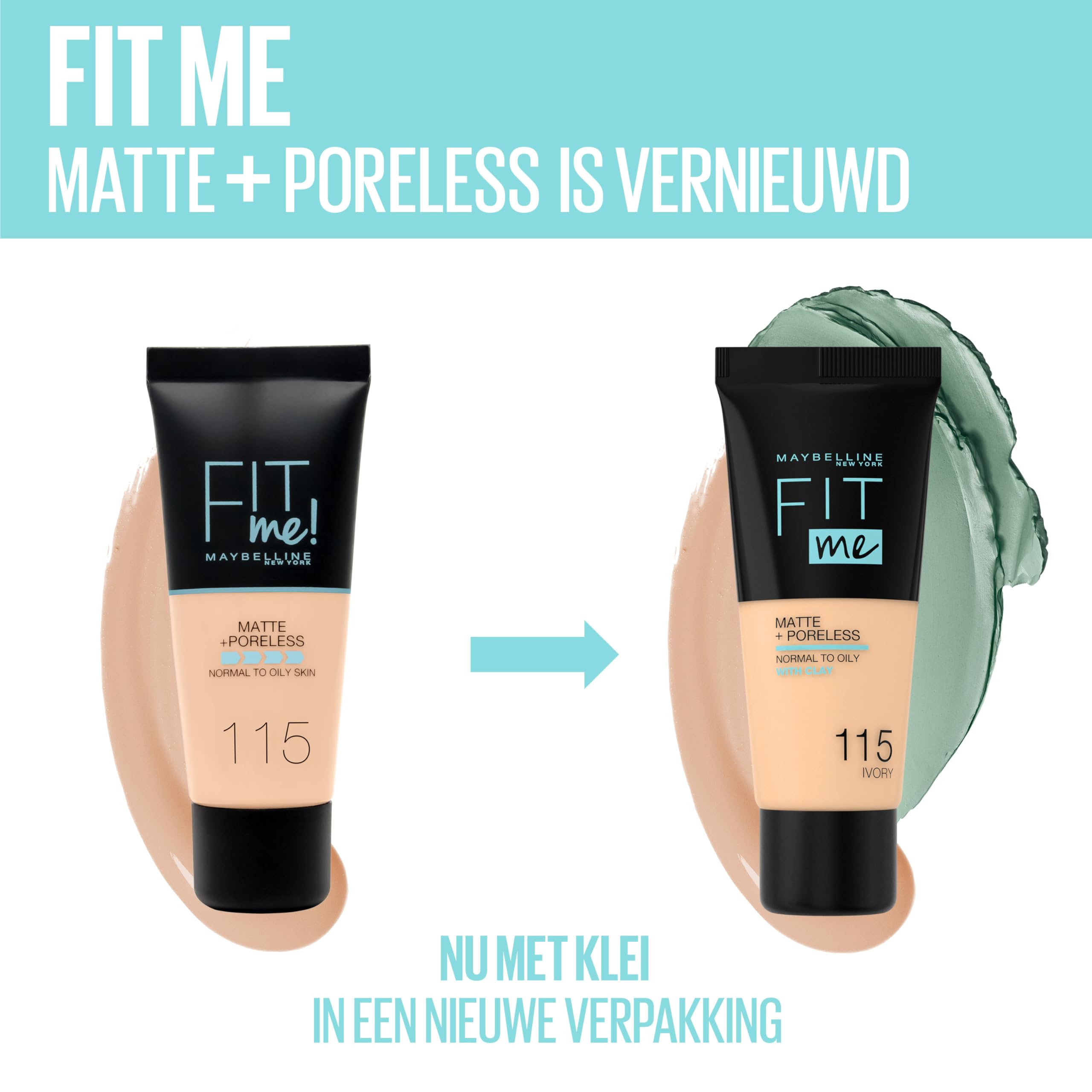 Maybelline Fit Me Foundation 105 Natural Ivory swatch shows buildable medium coverage