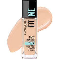 Maybelline Fit Me Matte Poreless bottle for oil-free, natural finish.