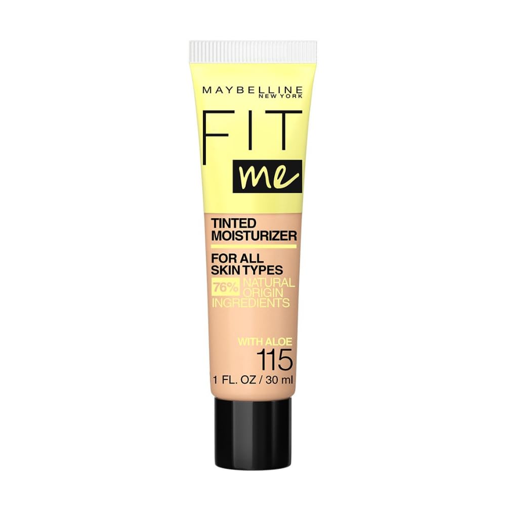 Maybelline Fit Me tinted moisturizer bottle showing natural coverage for a fresh, even skin look.