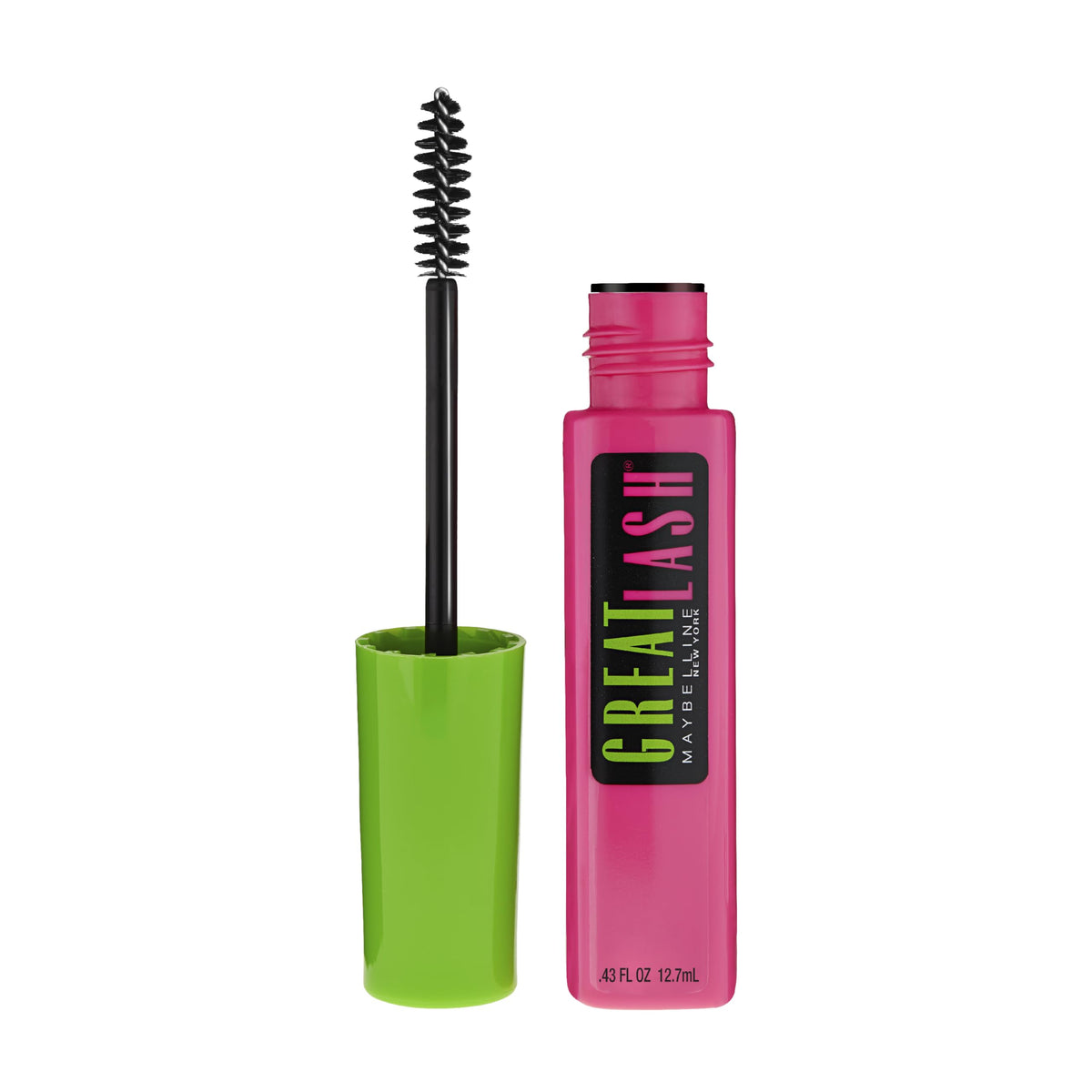 Maybelline Great Lash mascara brownish-black tube with brush for volumizing definition.
