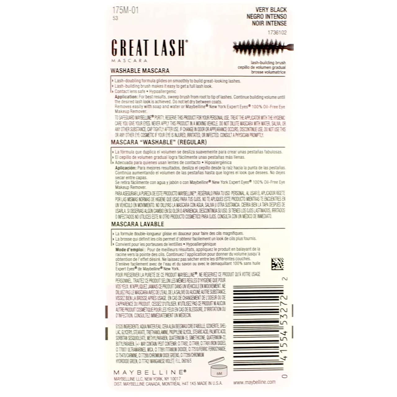Maybelline Great Lash Mascara Very Black lashes coated for added volume