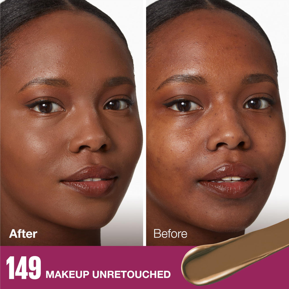 Shade swatches show range from light to dark skin tones.