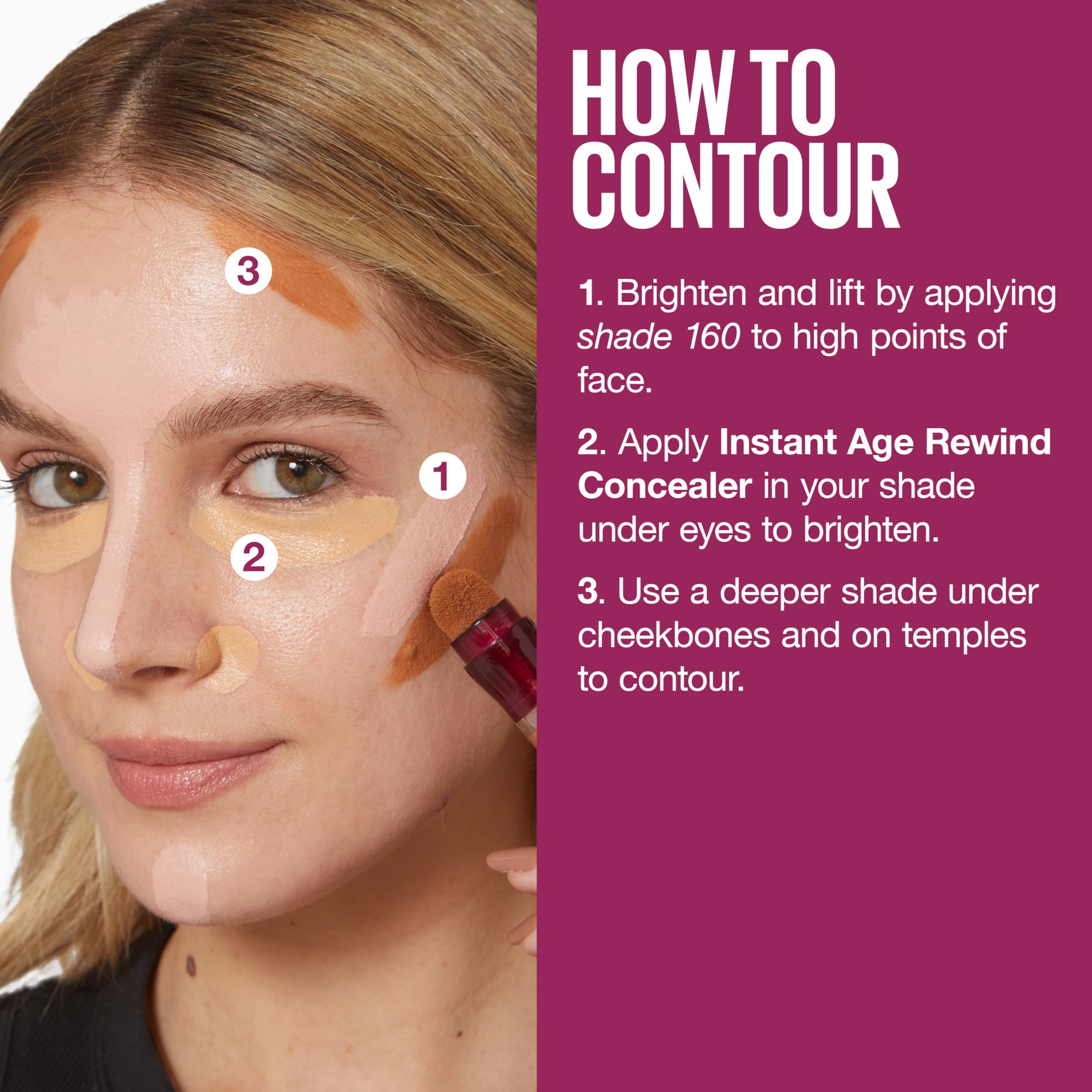 Maybelline Instant Age Rewind blending portrait demonstrates versatile concealing and contouring.