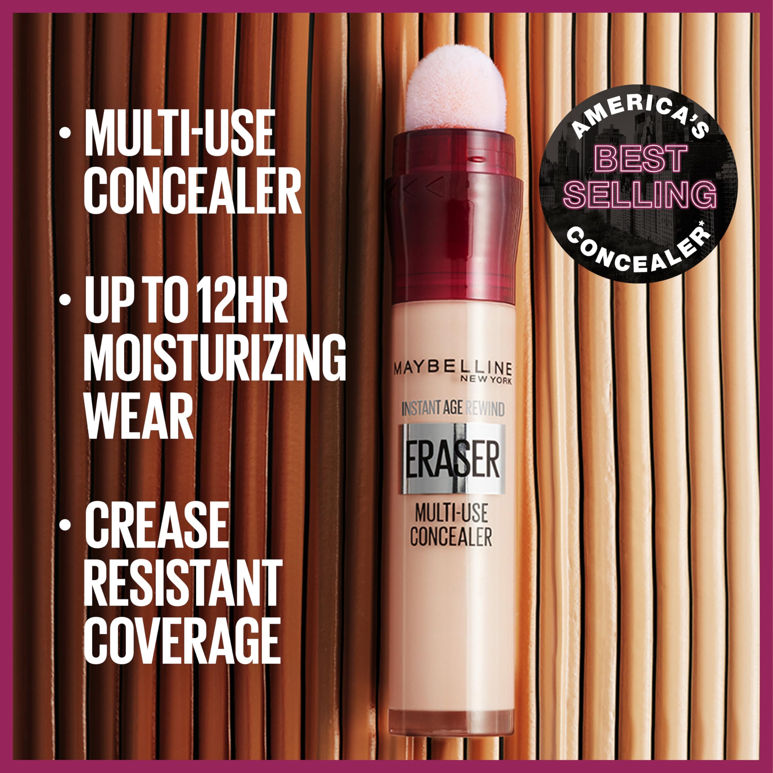 Maybelline Instant Age Rewind near-crease-resistant finish for long-lasting wear.