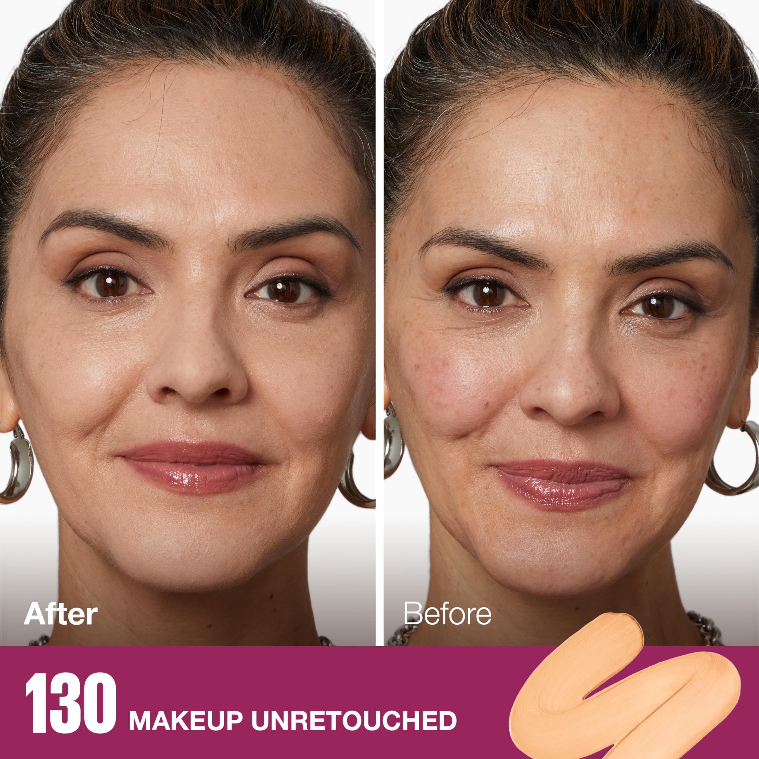 Swatches of Maybelline foundation showing natural tone matching and buildable coverage