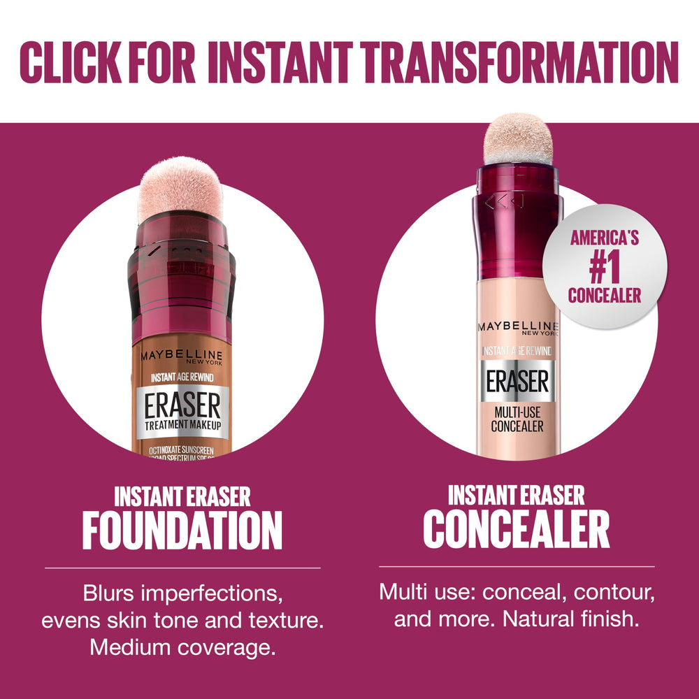Maybelline Instant Age Rewind Eraser Foundation swatch showing buildable coverage
