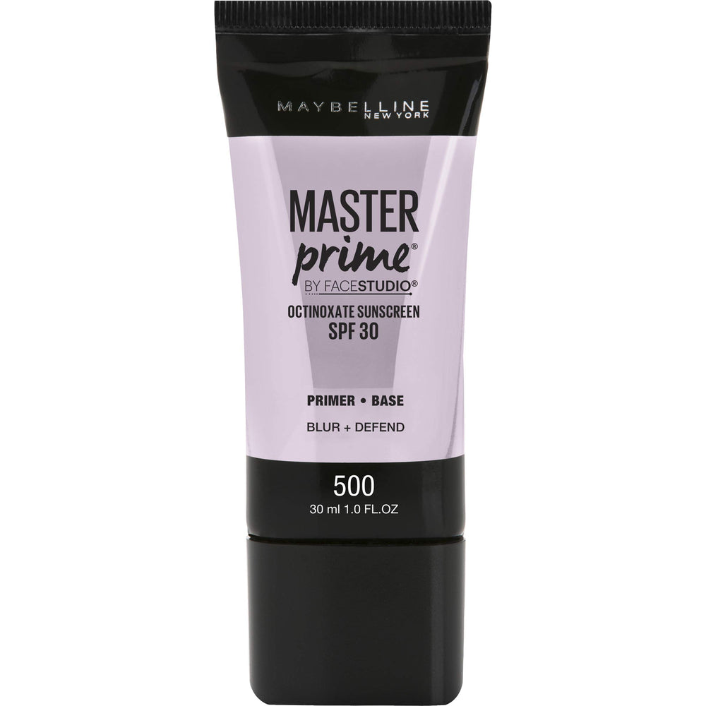 Maybelline Master Prime primer bottle showing a smooth, weightless base for flawless makeup