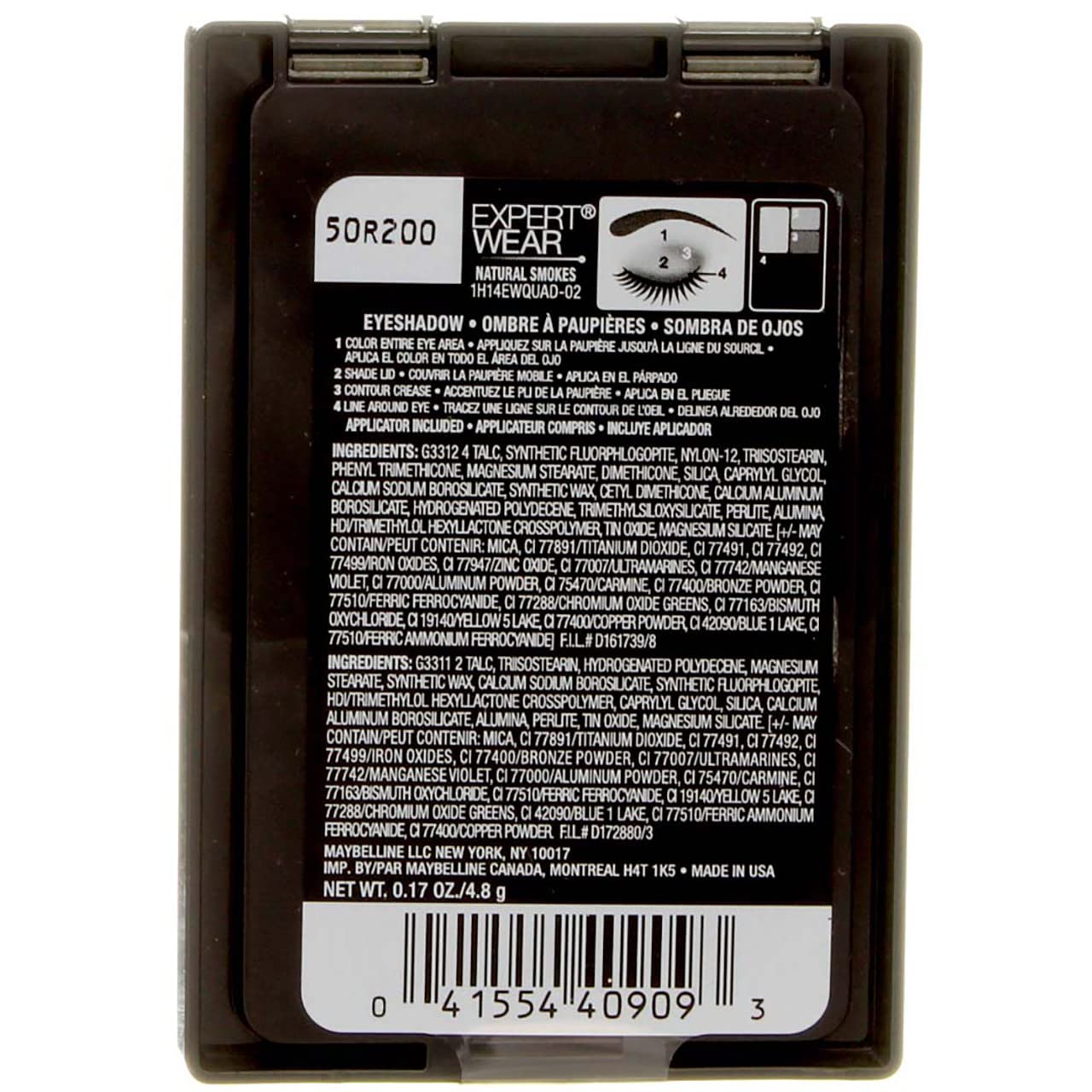Maybelline New York Expert Wear Eyeshadow Quads Natural Smokes darkest shade crease definition swatch.