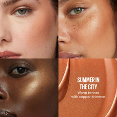 Maybelline Sunkisser glow on cheeks with a natural sun-kissed finish.