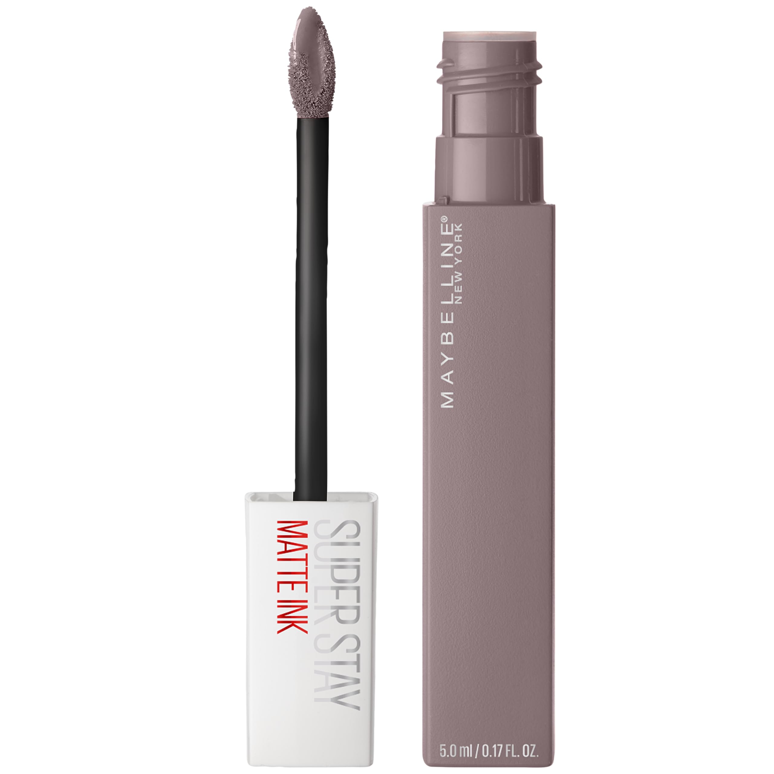Maybelline Super Stay Matte Ink Huntress swatch shows muted grey color with rich payoff