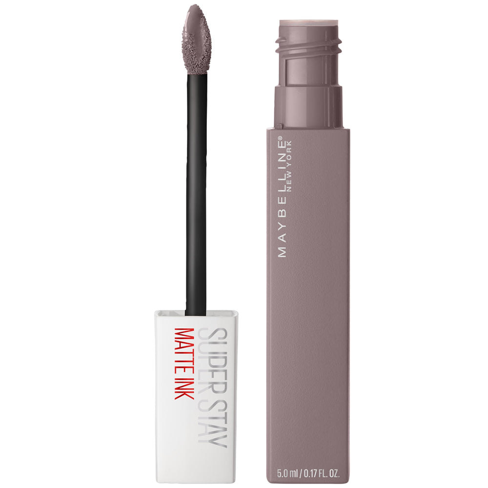 Maybelline Super Stay Matte Ink Huntress swatch shows muted grey color with rich payoff