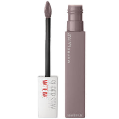 Maybelline Super Stay Matte Ink Huntress swatch shows muted grey color with rich payoff