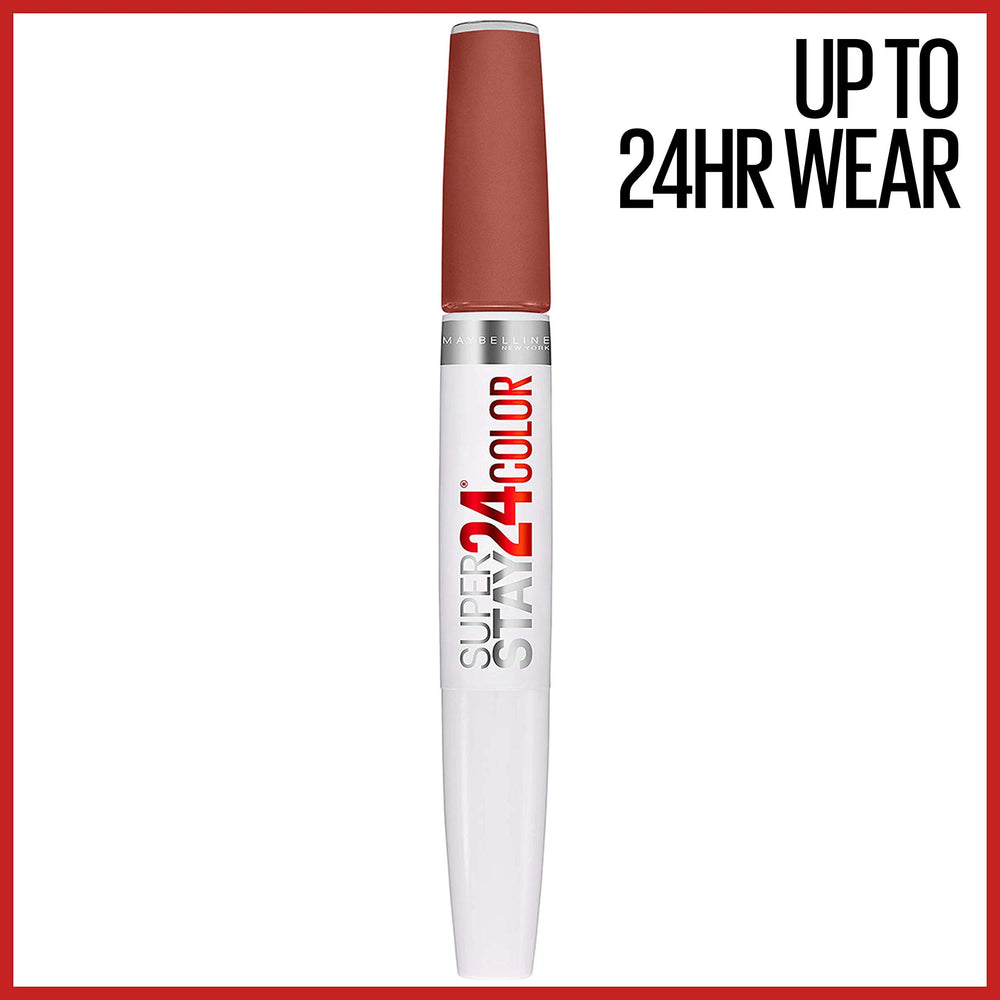Maybelline SuperStay 24 Endless Espresso swatch shows rich brown pigment for bold lips.