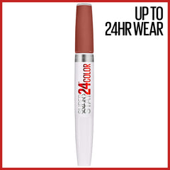 Maybelline SuperStay 24 Endless Espresso swatch shows rich brown pigment for bold lips.