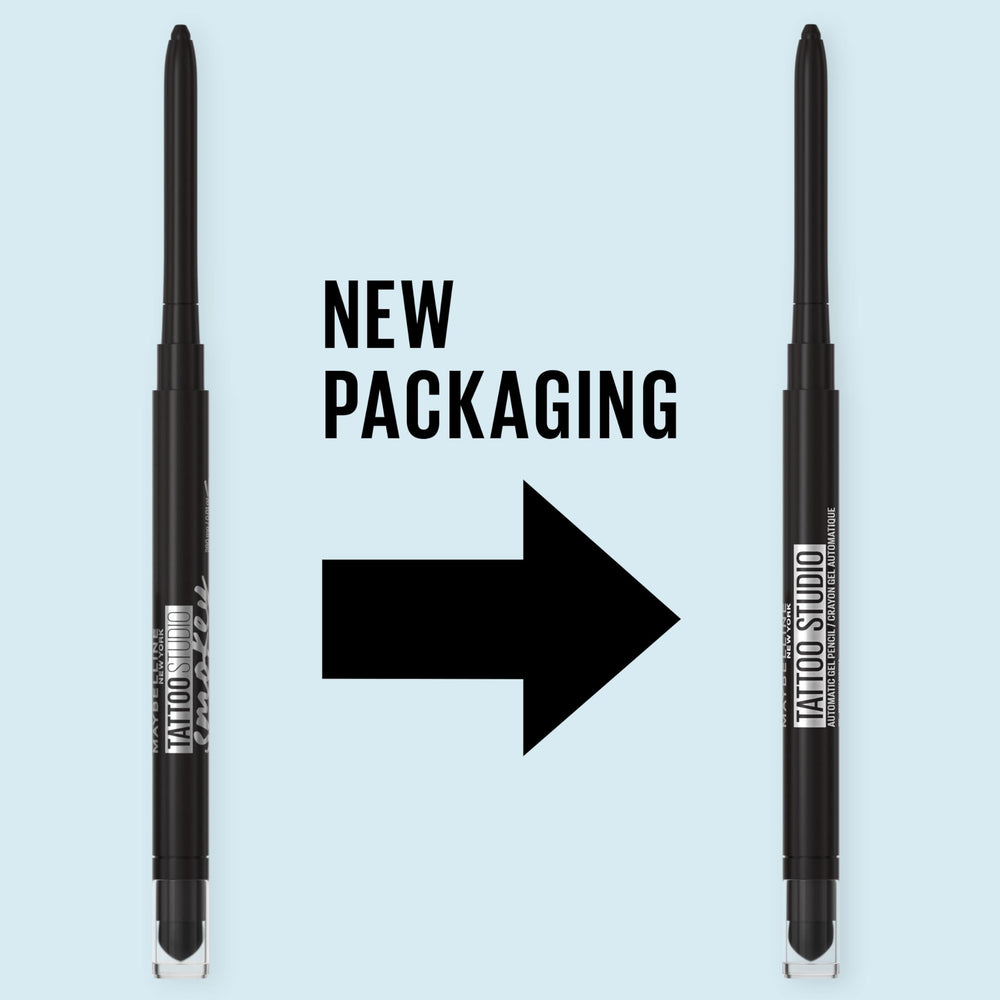 Packaging and cap of Maybelline Tattoo Studio pencil highlight durable design.