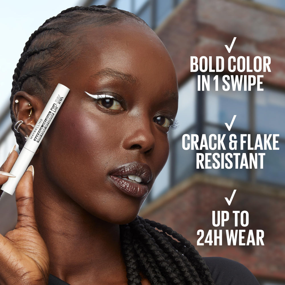 Swatch on skin reveals saturated Burgundy Boost for bold definition.