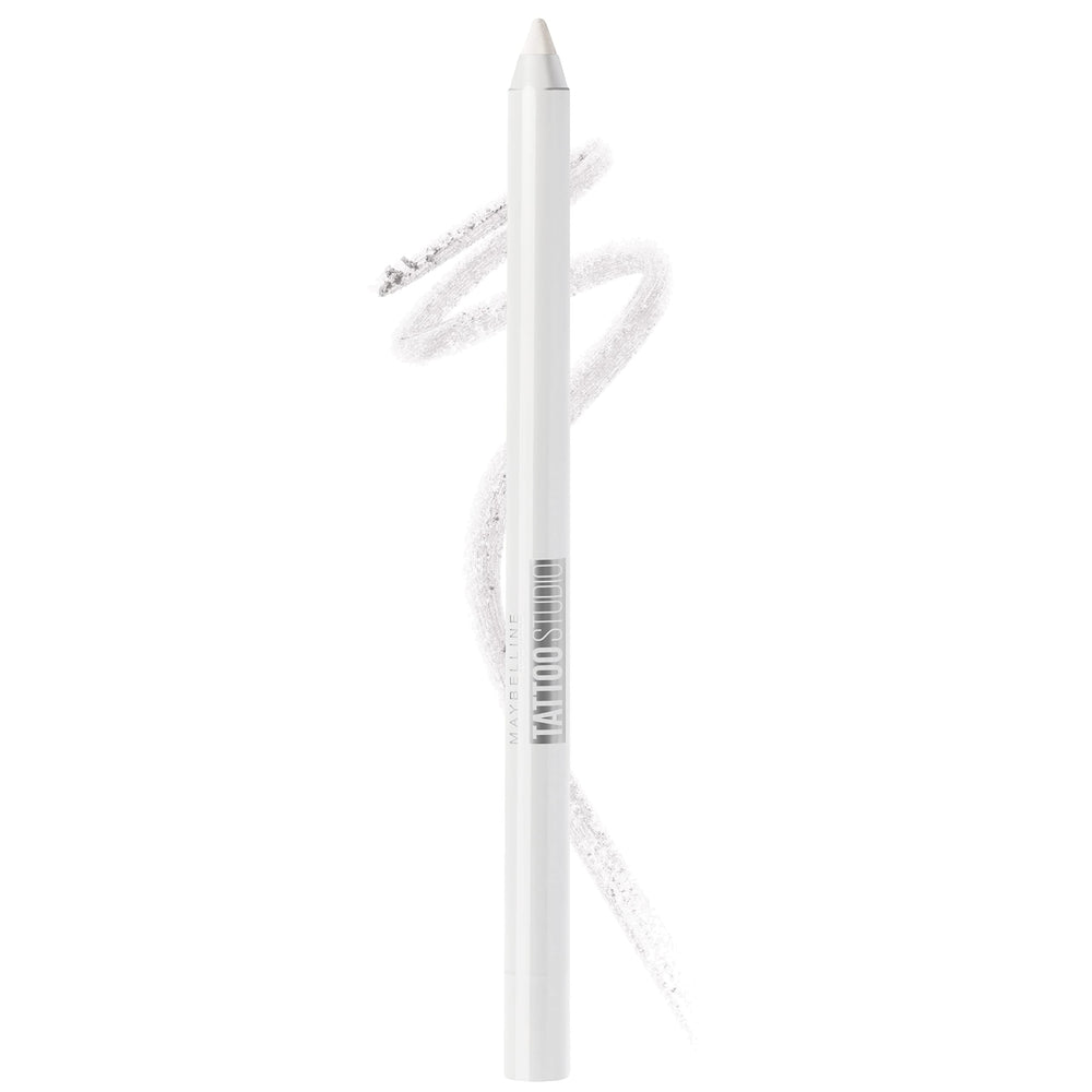 Maybelline TattooStudio polished white pencil close-up for bright-eyed definition.