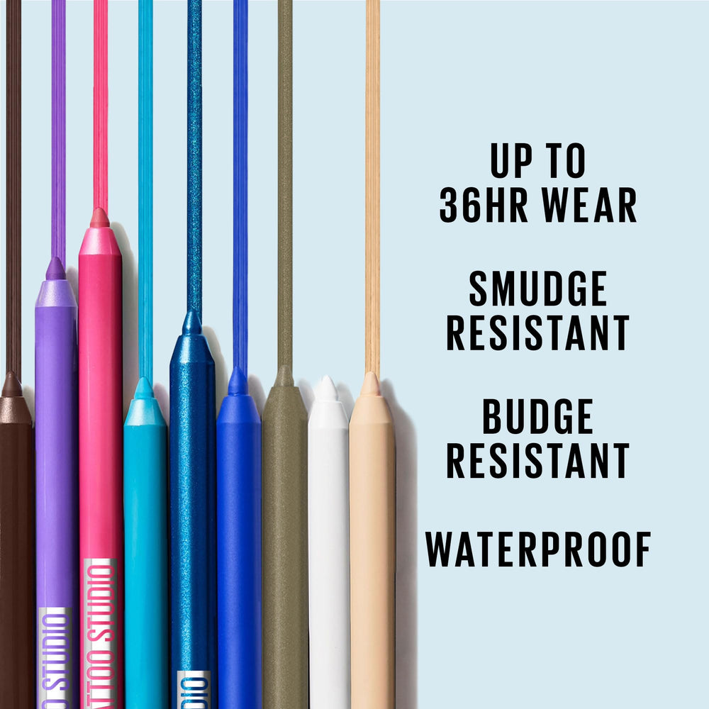 Maybelline TattooStudio waterproof no-smudge test demonstrates long-lasting wear.