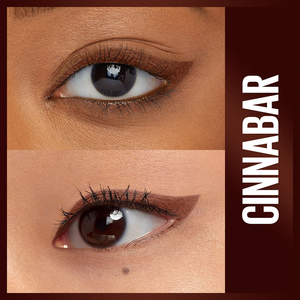 Maybelline Unstoppable Cinnabar brown swatch delivering rich, natural-looking definition.