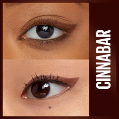 Maybelline Unstoppable Cinnabar brown swatch delivering rich, natural-looking definition.