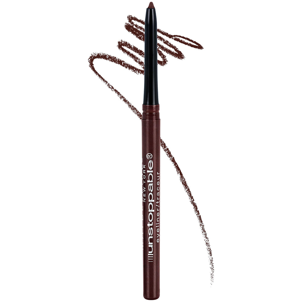 Maybelline Unstoppable eyeliner pencil with self-sharpening tip for precise all-day definition.