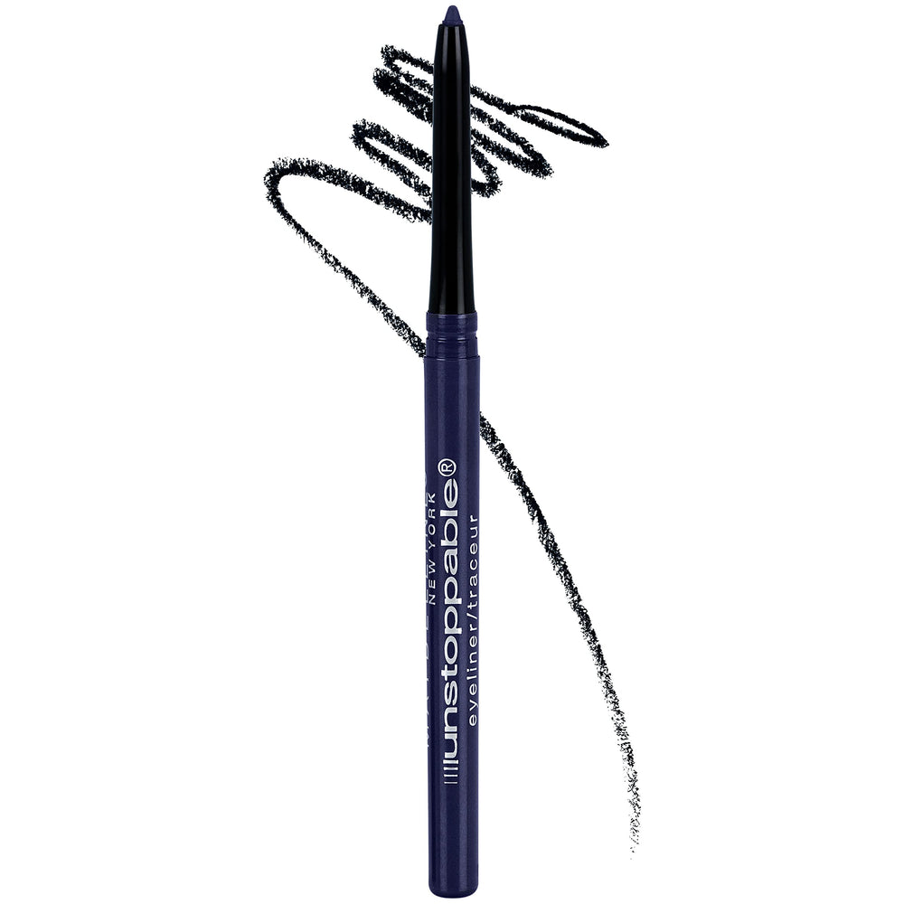 Maybelline Unstoppable Sapphire eyeliner swatch for a vibrant, smudge-resistant blue eye look.