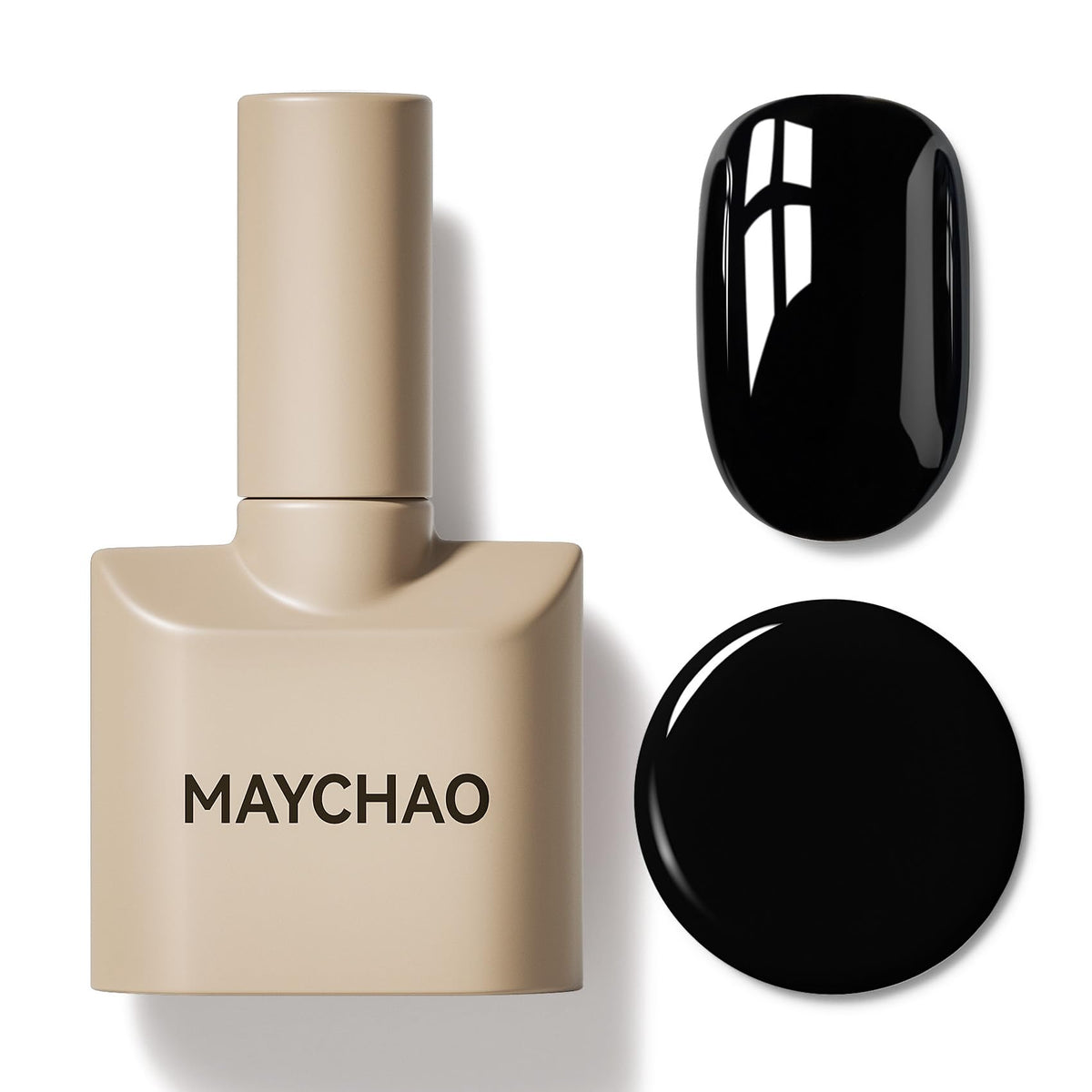 MAYCHAO 15ml black gel polish bottle ready for at-home manicures.