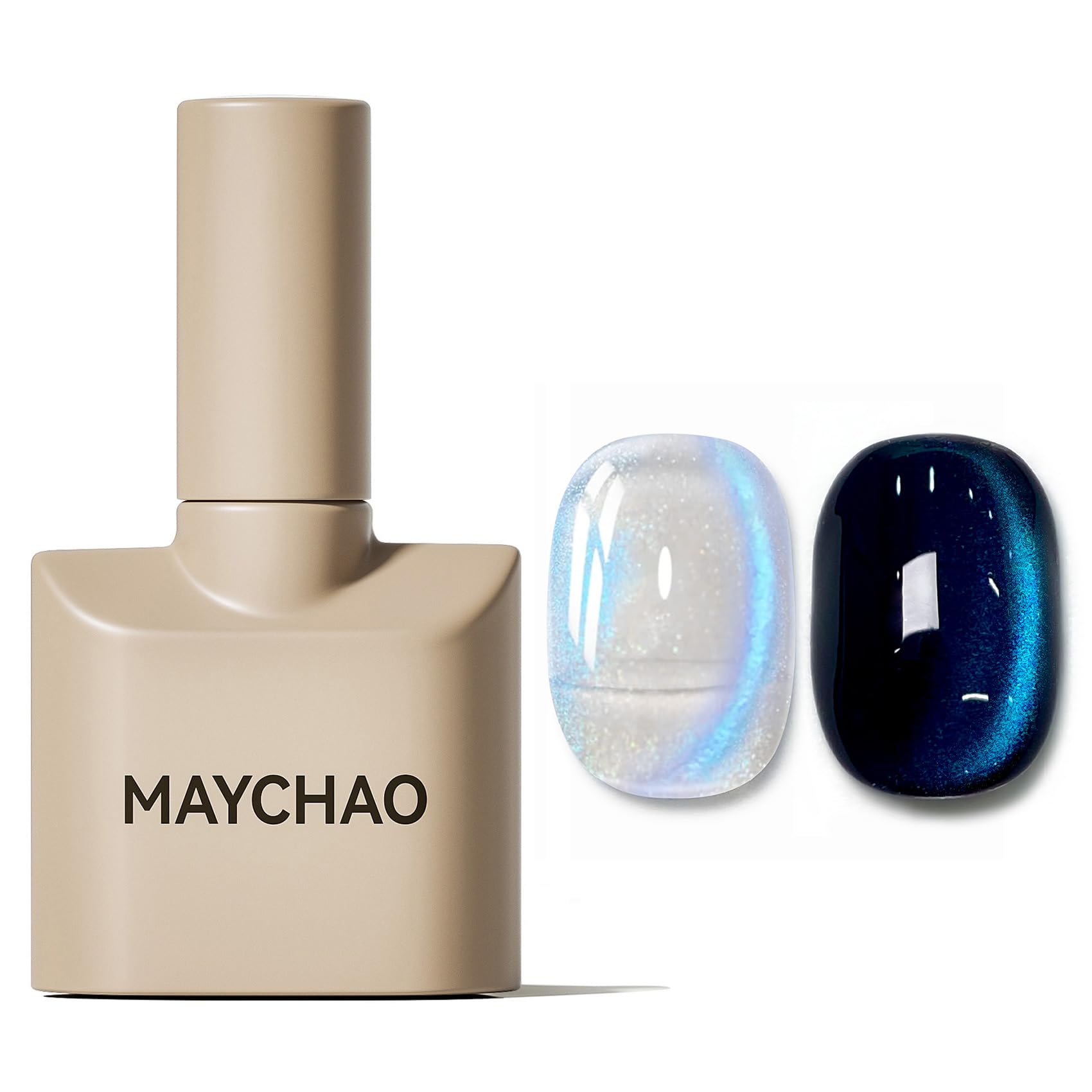 MAYCHAO Blue Tears Cat Eye polish bottle showing magnetic shimmer for dramatic manicure.