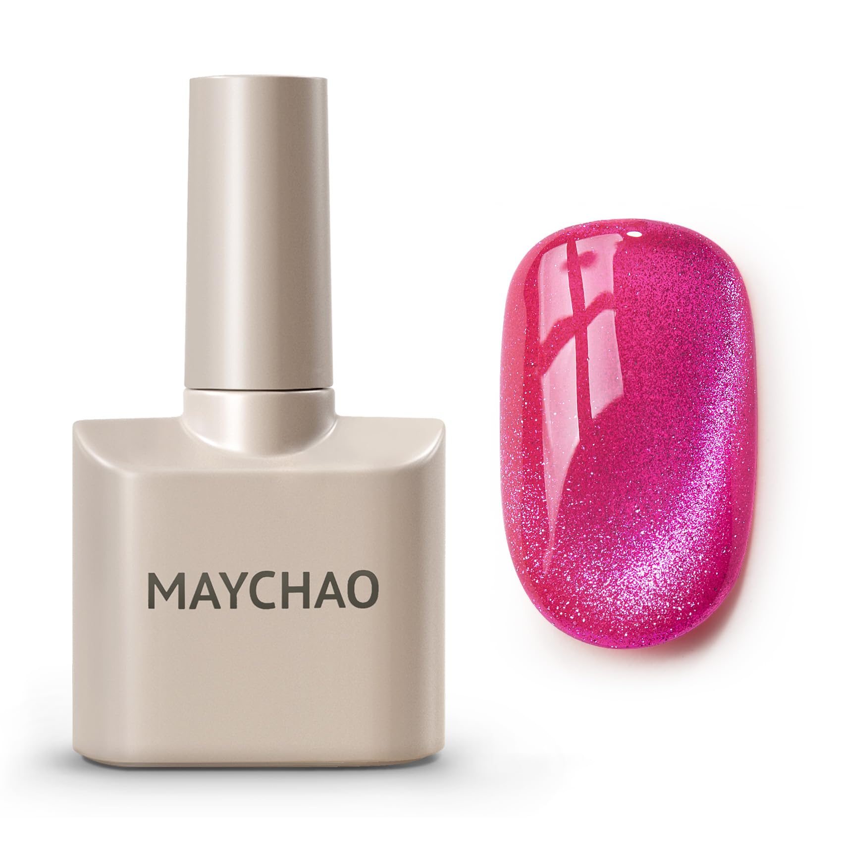 MAYCHAO cat eye gel polish hot pink bottle showcasing vibrant finish and shine