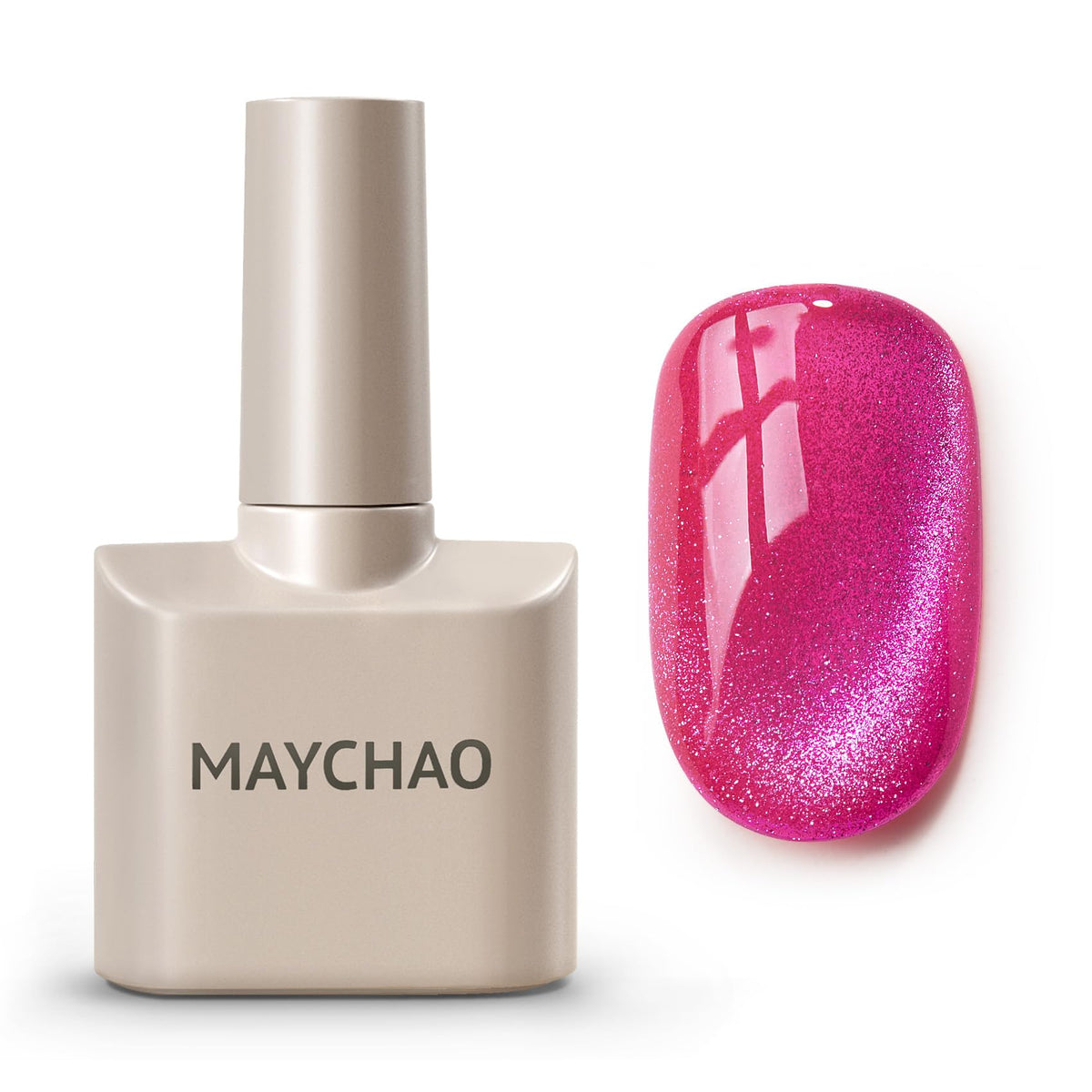 MAYCHAO cat eye gel polish hot pink bottle showcasing vibrant finish and shine