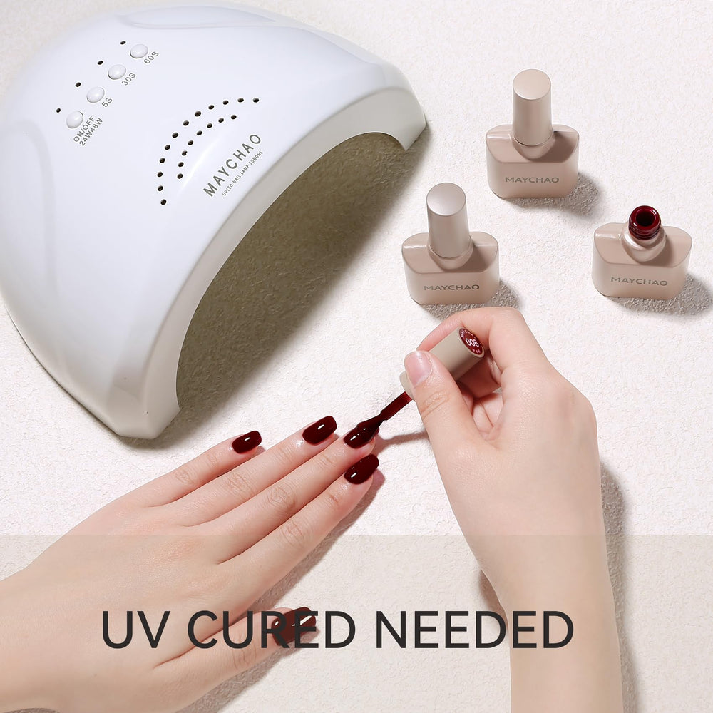 MAYCHAO gel polish brush applying smooth color on a nail.