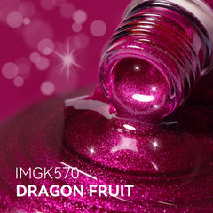 MAYCHAO dragon fruit gel swatches show vibrant holographic color.