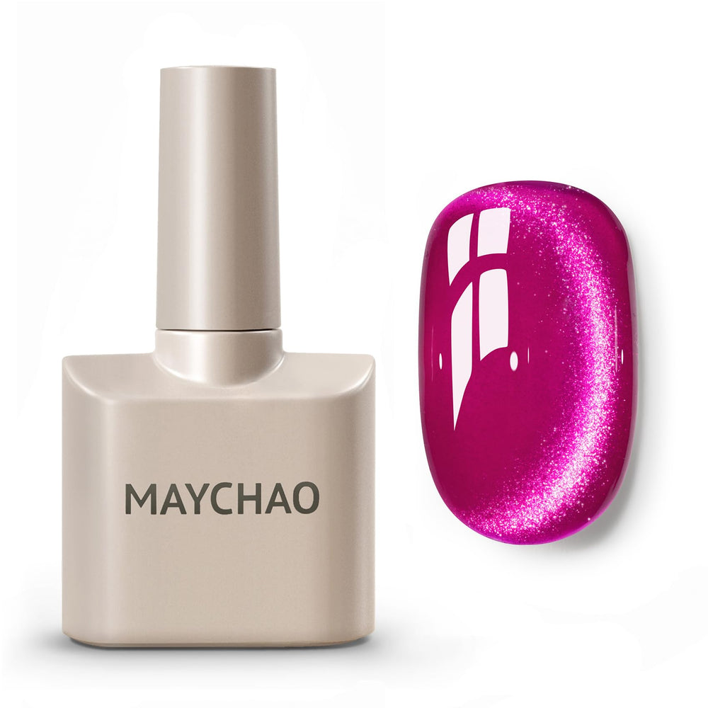MAYCHAO hot pink cat eye bottle with magnetic shimmer for dramatic nails.