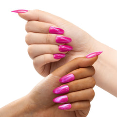 MAYCHAO LED lamp curing the pink cat-eye gel polish for a quick manicure