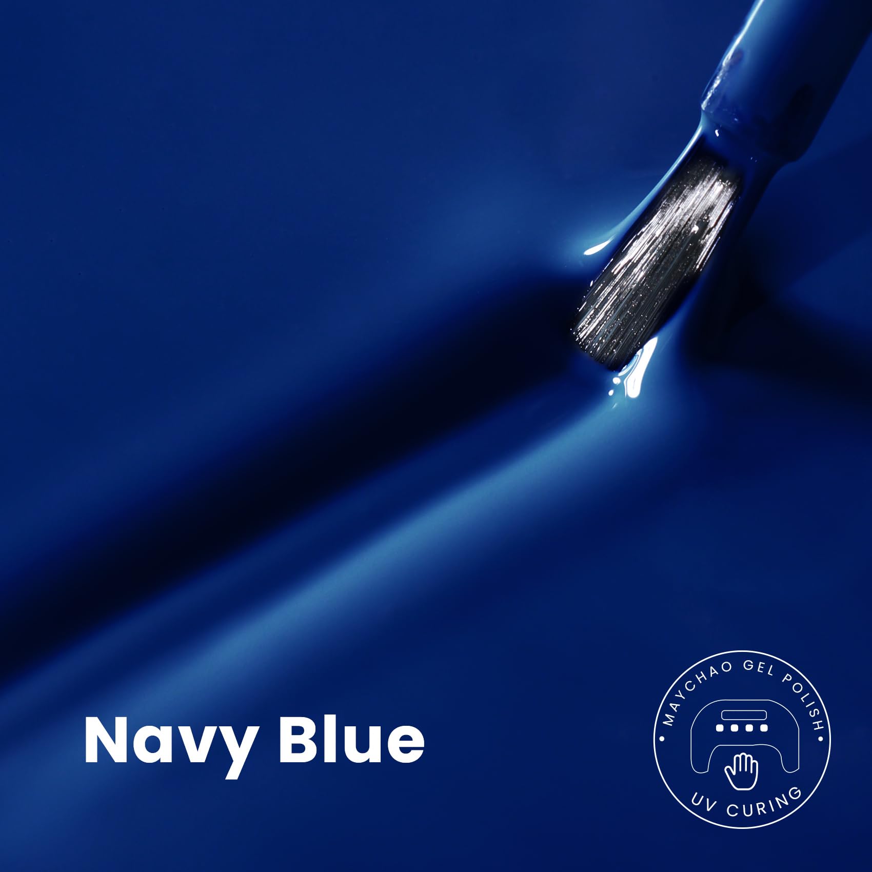 MAYCHAO navy blue gel polish swatch showing rich color.