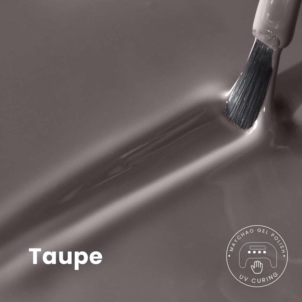 MAYCHAO taupe gel polish swatches show smooth coverage.