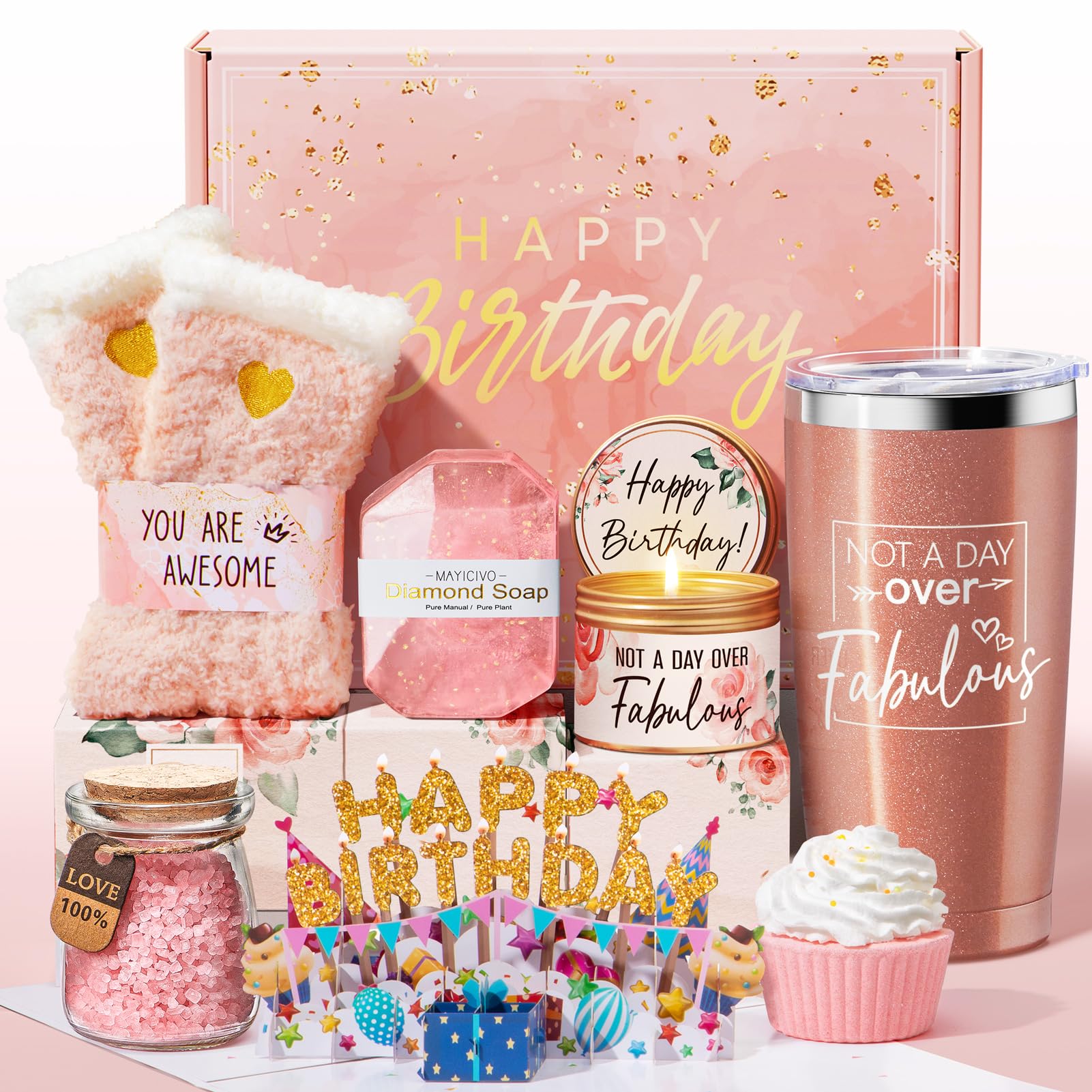 MAYICIVO birthday gift box with rose candle and spa treats for a luxurious moment