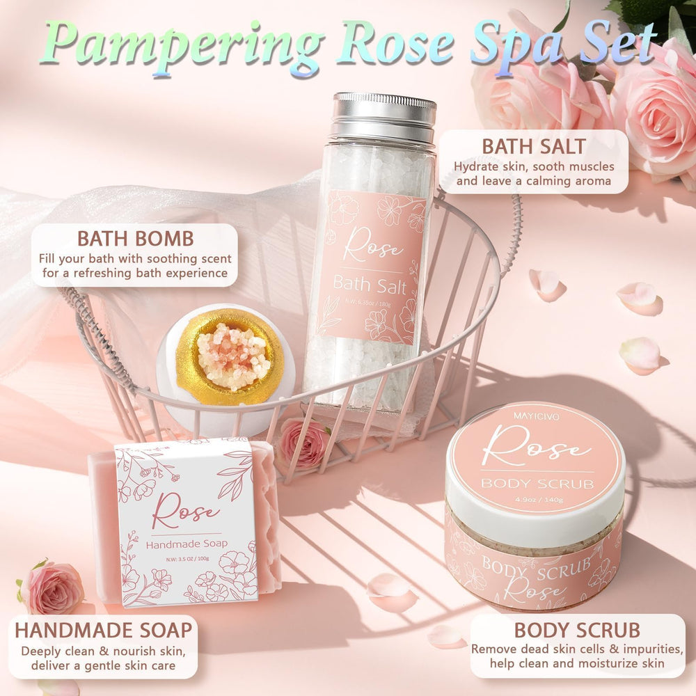 Mayicivo rose bath salt for soothing soak and skin softness.