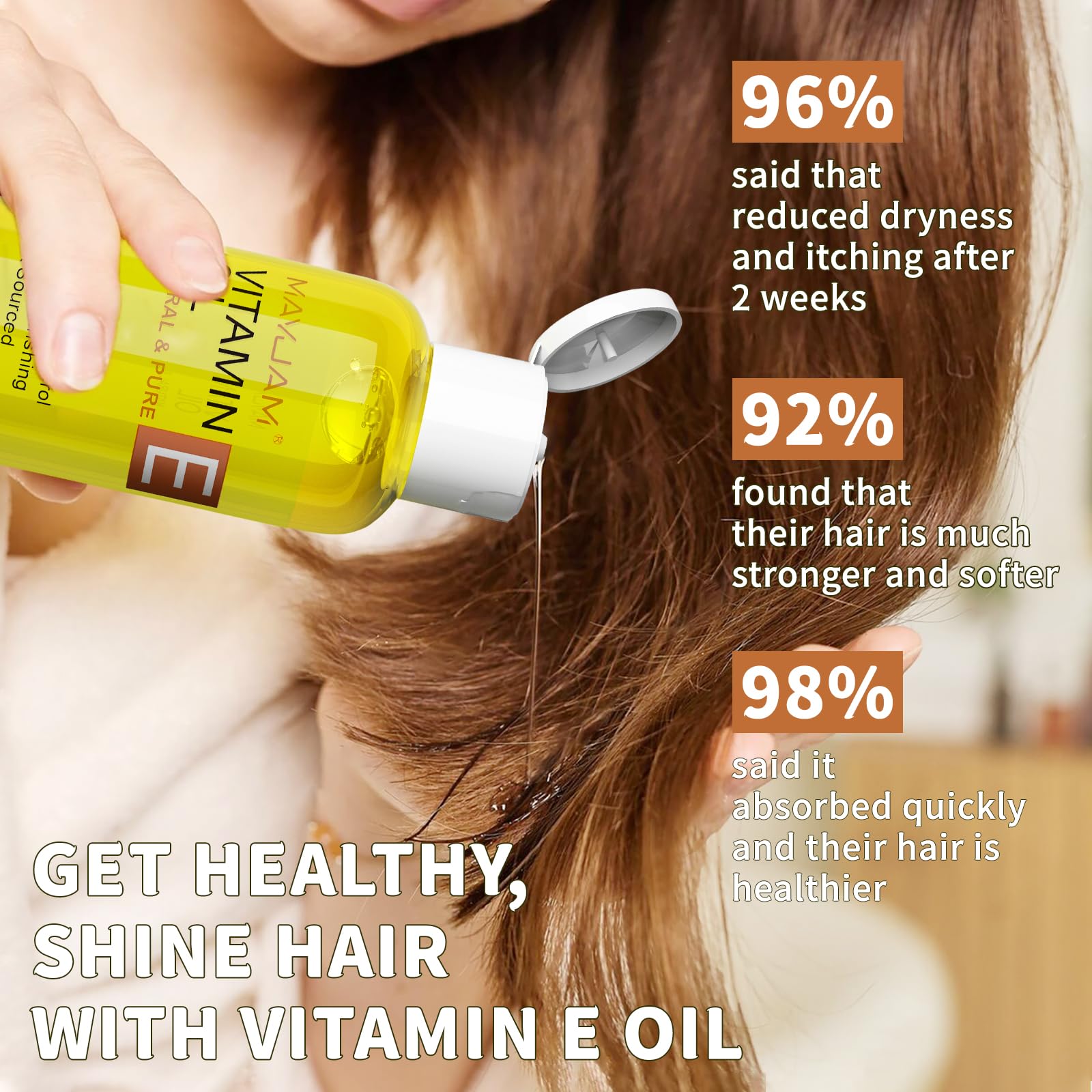 MAYJAM Vitamin E Oil used for hair care and scalp hydration