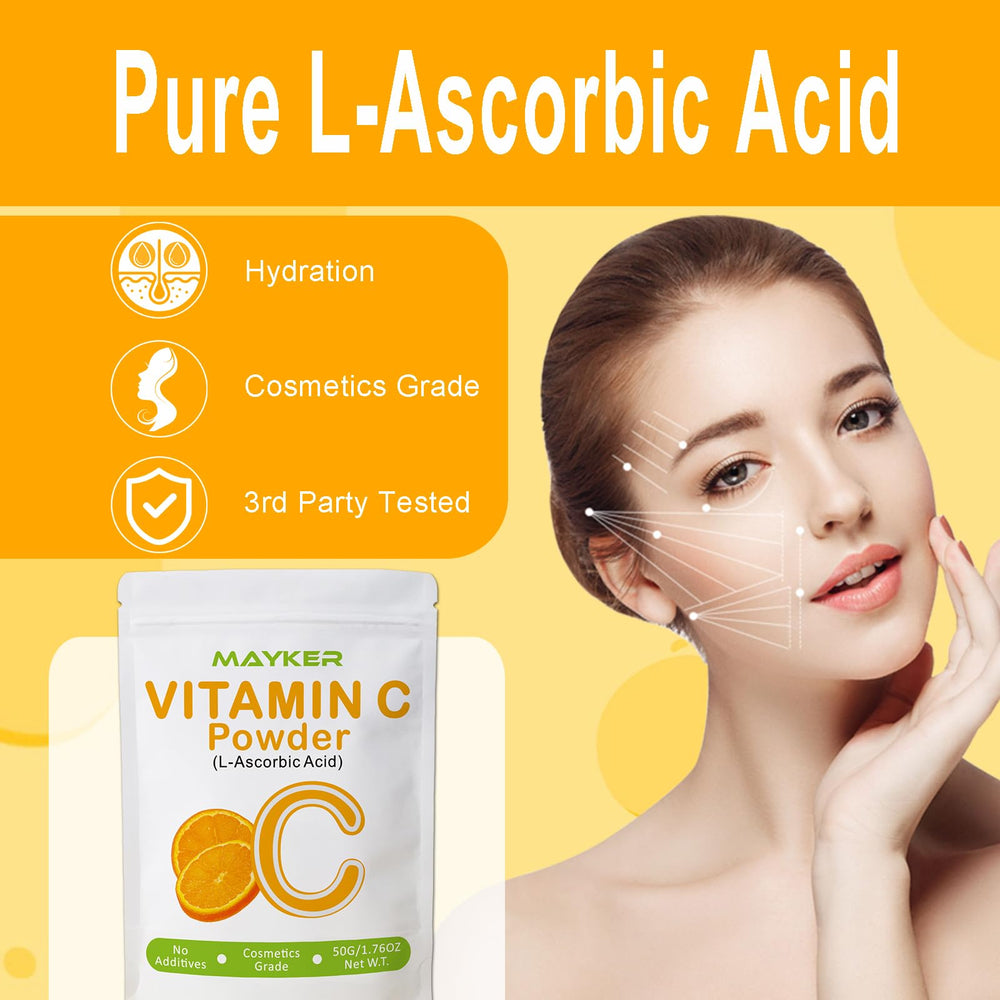 MAYKER Poudre vitamine C fin pot-verre — pratique pour préparer des soins maison.