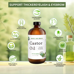 MAYLINK castor oil bottle pour image illustrates easy application and control