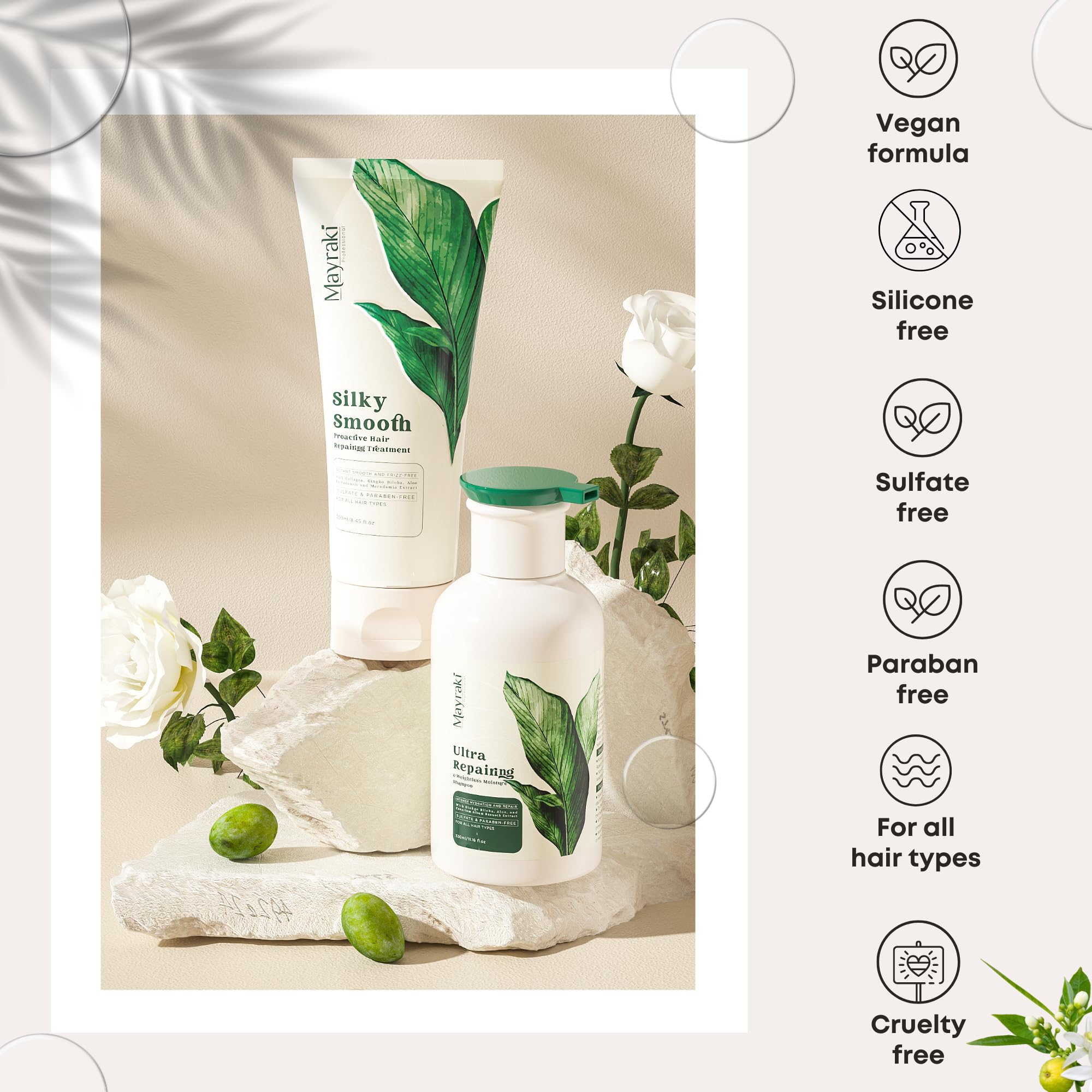 Mayraki Professional Ultra Repairing Weightless Shampoo with Aloe delivers moisture without weighing hair.