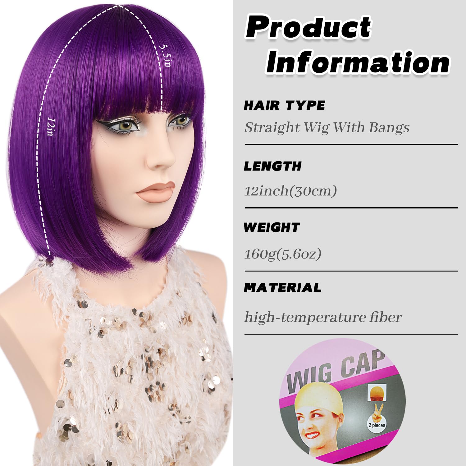 MAYSA purple bob wig with adjustable straps for secure fit and comfort