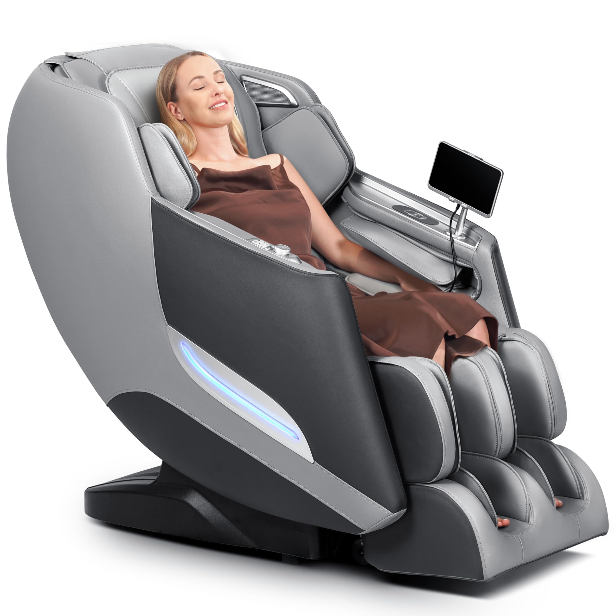 Mazzup massage chair front view with 3D hands and SL track for full-body coverage.