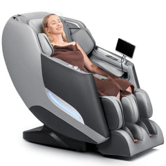 Mazzup massage chair front view with 3D hands and SL track for full-body coverage.