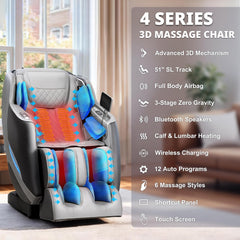 Mazzup massage chair side profile highlighting zero gravity tilt for relaxed seating.
