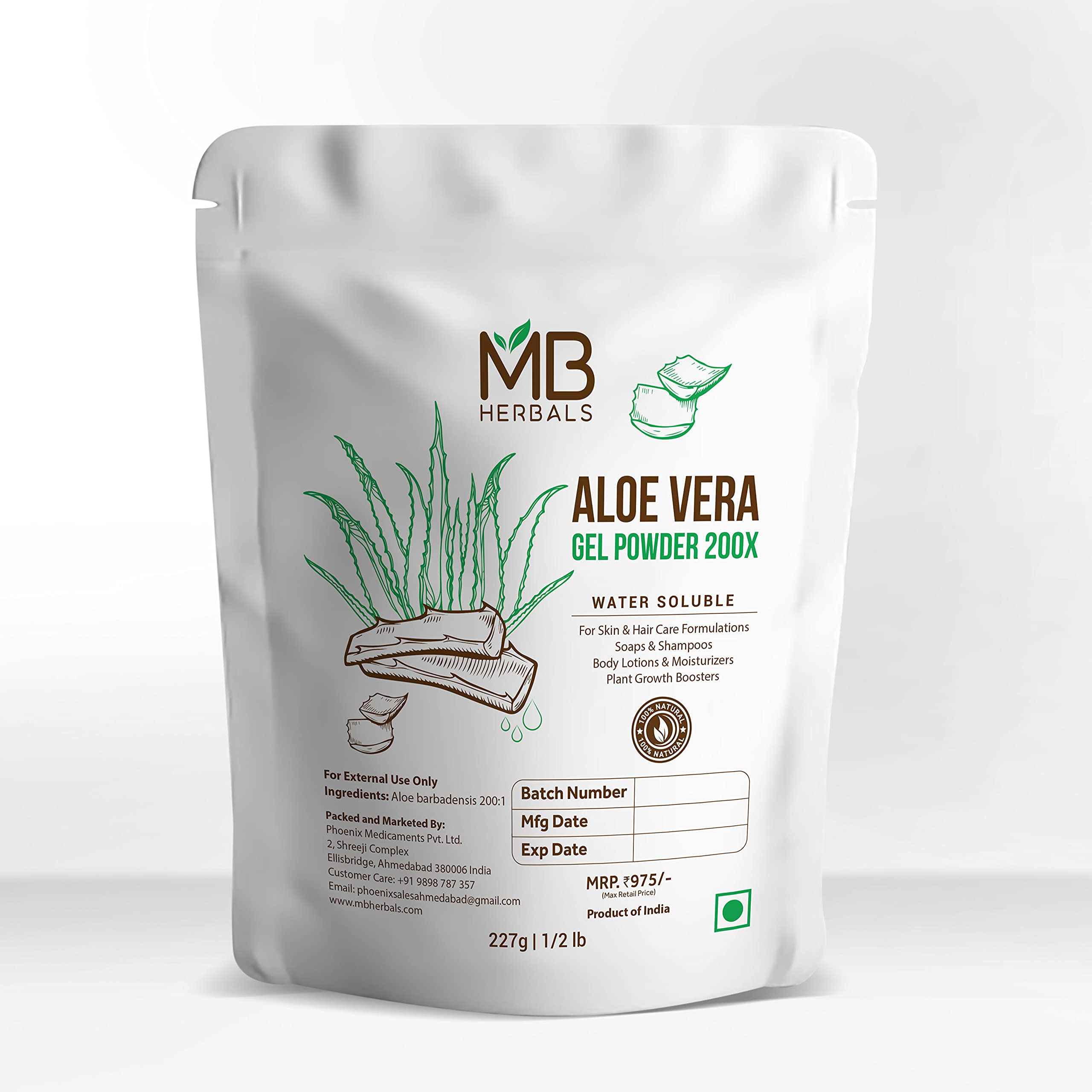 MB Herbals Aloe Vera Gel Powder 200X applied in hair care for added moisture.