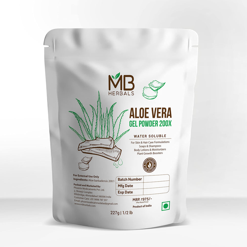 MB Herbals Aloe Vera Gel Powder 200X applied in hair care for added moisture.