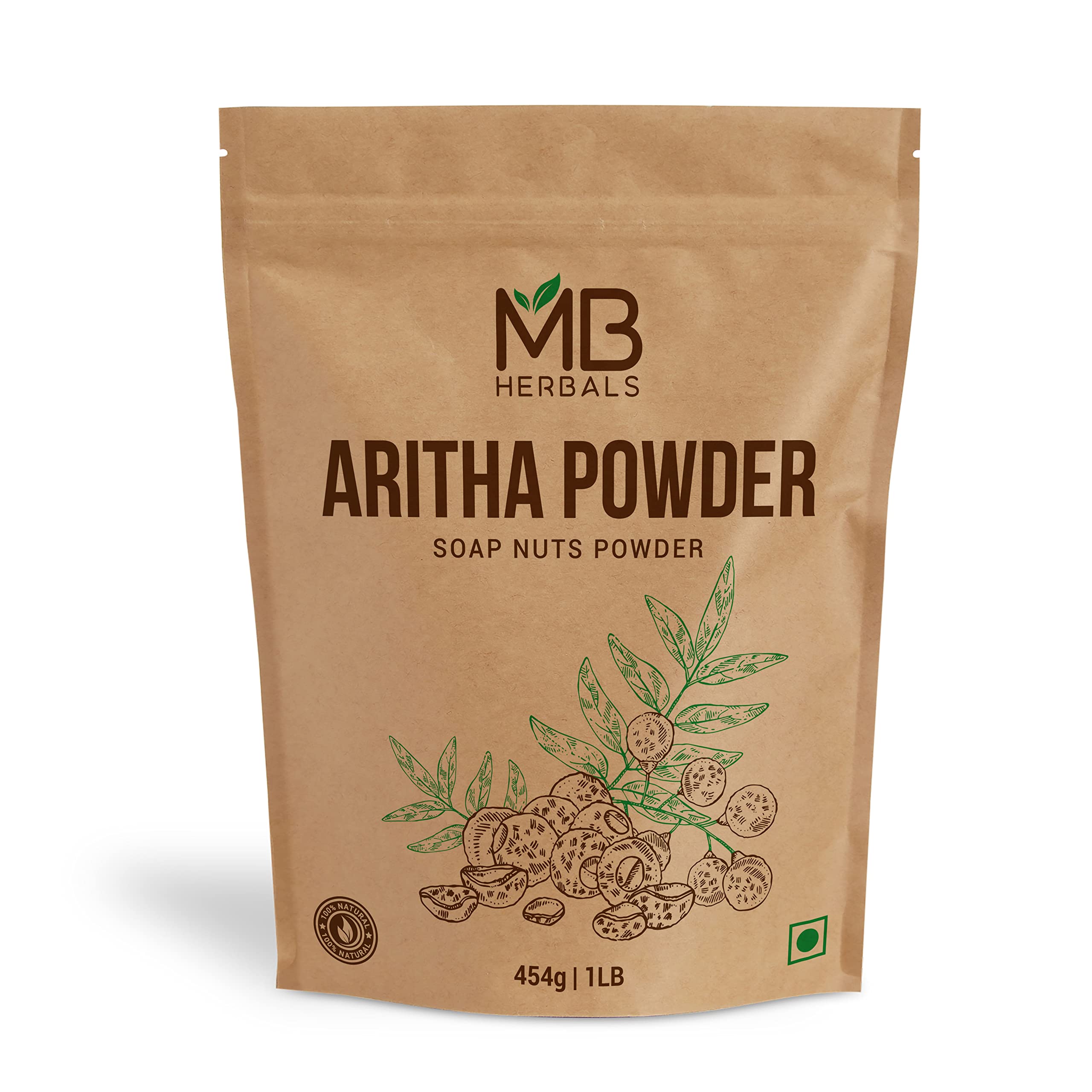 MB Herbals Aritha powder bottle for natural hair cleansing